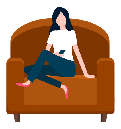 Frau sitzt im Sessel und hält Smartphone  Illustration