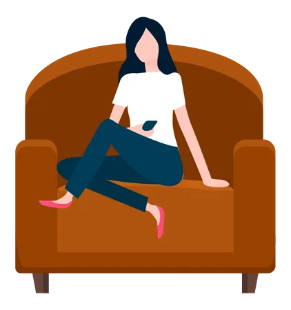 Frau sitzt im Sessel und hält Smartphone  Illustration