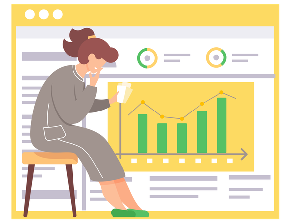 Frau sitzt in Besprechung neben statistischem Bericht  Illustration