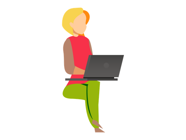 Frau sitzt und arbeitet an ihrem Laptop  Illustration