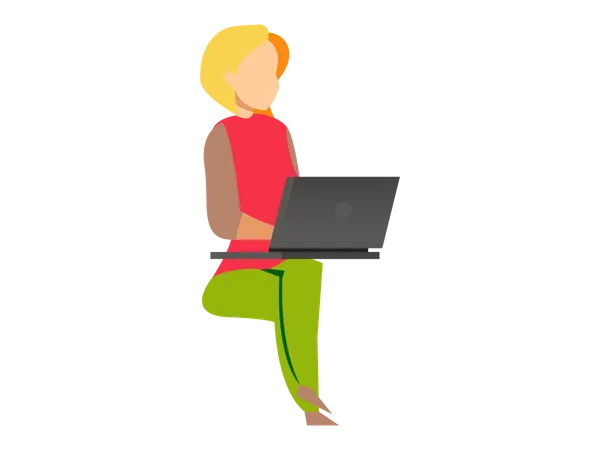 Frau sitzt und arbeitet an ihrem Laptop  Illustration