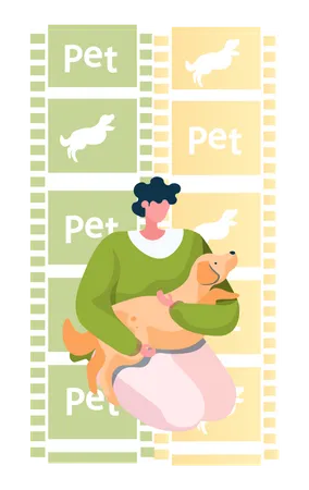 Frau sitzt und hält Hund in den Händen  Illustration