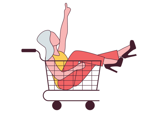 Frau sitzt unter einem Einkaufswagen  Illustration