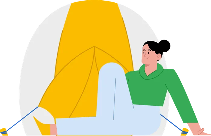 Frau sitzt vor Zelt zum Campen  Illustration