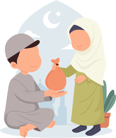 Frau spendet Zakat  Illustration