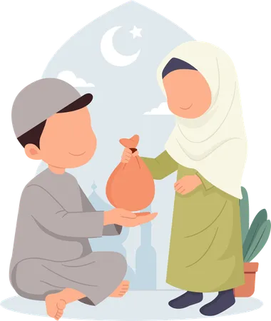 Frau spendet Zakat  Illustration