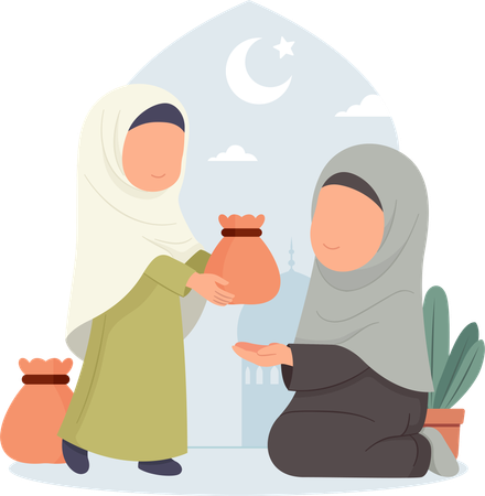 Frau spendet Zakat  Illustration