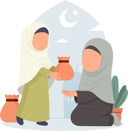 Frau spendet Zakat  Illustration