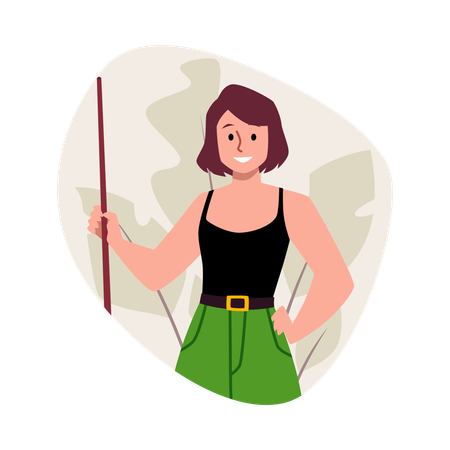 Frau Spieler hält Billard Queue  Illustration