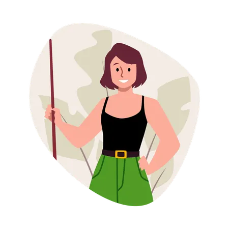 Frau Spieler hält Billard Queue  Illustration