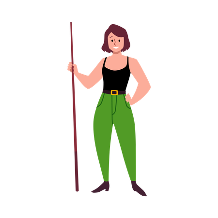 Frau Spieler hält Billard Queue  Illustration