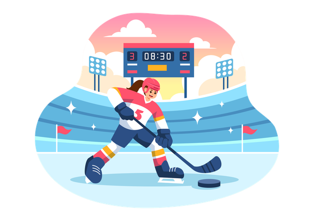 Frau spielt Eishockey  Illustration