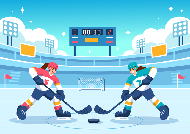 Frau spielt Eishockey  Illustration