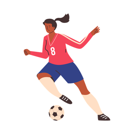 Frau spielt Fußball und tritt den Ball,  Illustration