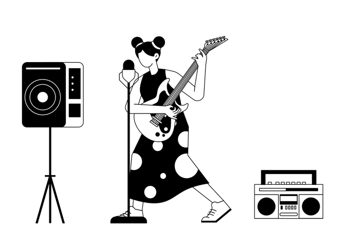 Frau spielt Gitarre  Illustration