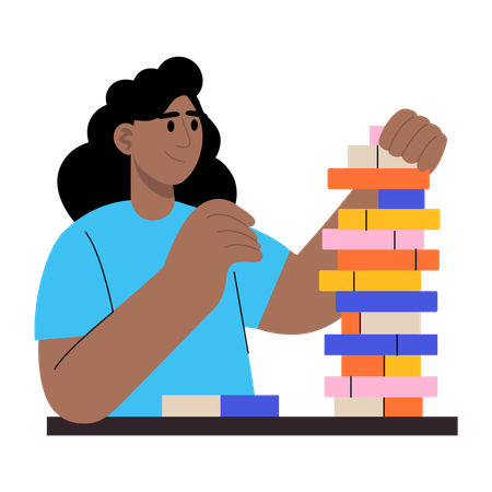 Frau spielt Jenga-Spiel  Illustration