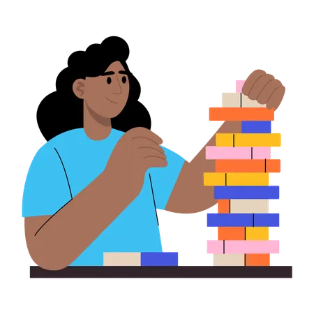 Frau spielt Jenga-Spiel  Illustration