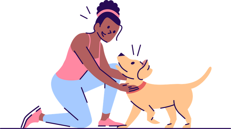 Frau spielt mit Hund  Illustration