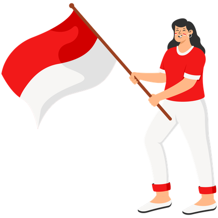 Frau spielt mit indonesischer Flagge  Illustration