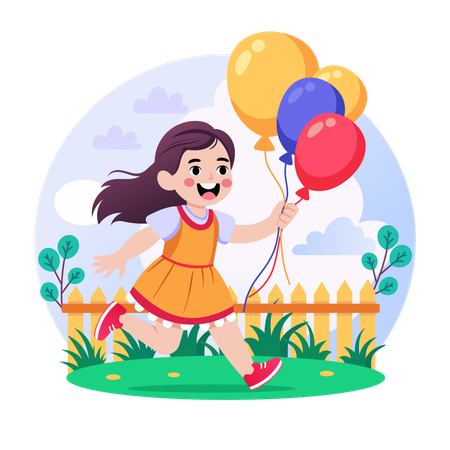 Frau spielt mit Luftballons  Illustration
