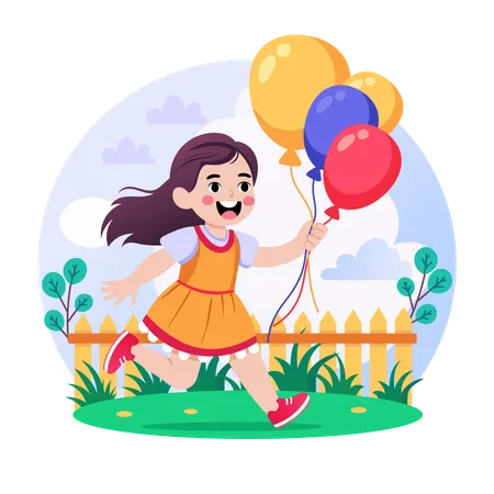 Frau spielt mit Luftballons  Illustration