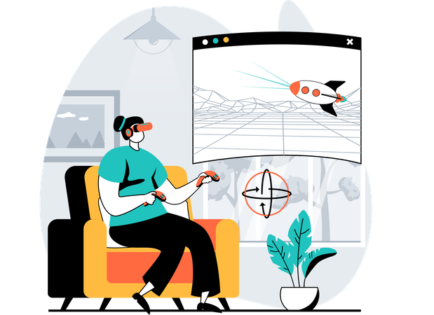 Frau spielt Online-Spiele über VR-Headset  Illustration