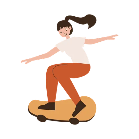 Frau spielt Skateboard  Illustration