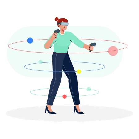 Frau spielt VR-Spiel  Illustration