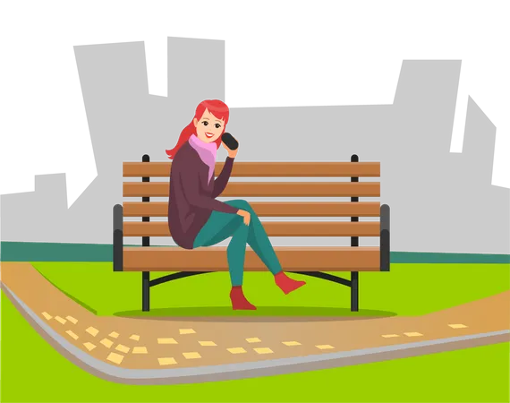 Frau spricht auf Smartphone im Park  Illustration