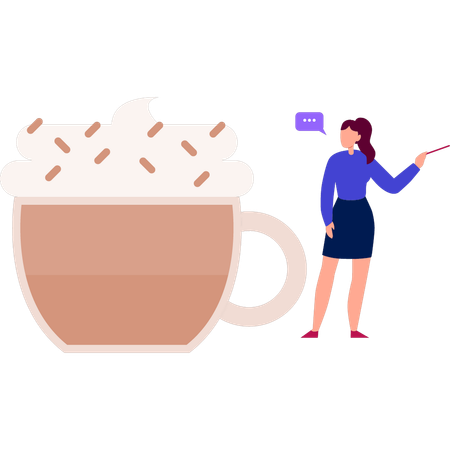 Frau spricht über gebrühten Kaffee  Illustration