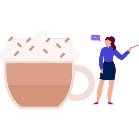 Frau spricht über gebrühten Kaffee  Illustration