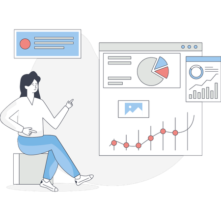 Frau spricht über Finanzanalysen  Illustration