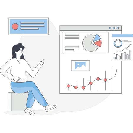 Frau spricht über Finanzanalysen  Illustration