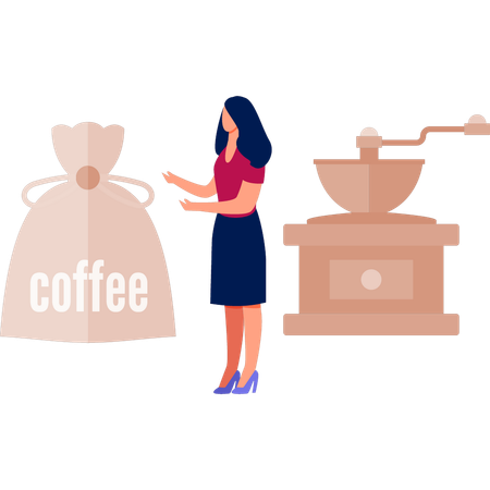 Frau spricht über Kaffeebohnen  Illustration