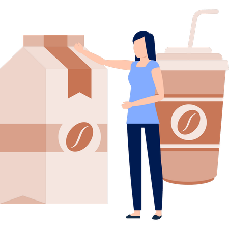 Frau spricht über Kaffeepaket  Illustration