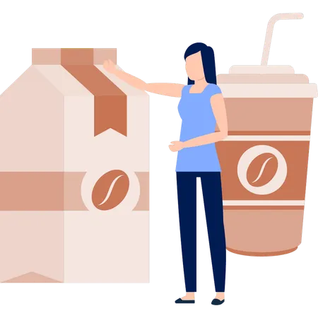 Frau spricht über Kaffeepaket  Illustration