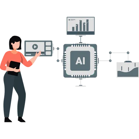 Frau spricht über künstliche Intelligenz  Illustration