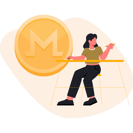 Frau spricht über Monero-Münze  Illustration