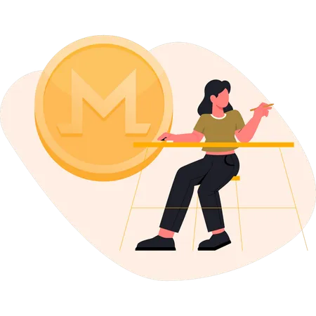 Frau spricht über Monero-Münze  Illustration