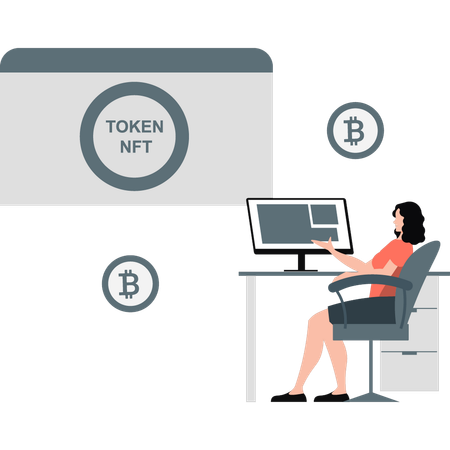 Frau spricht über Token NFT  Illustration