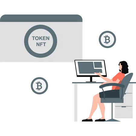 Frau spricht über Token NFT  Illustration