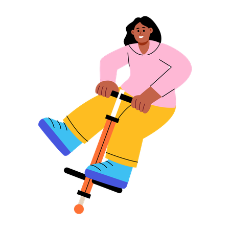 Frau springt auf Pogo-Stick  Illustration
