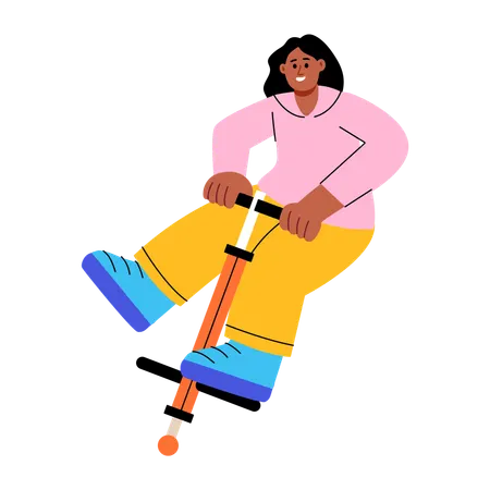 Frau springt auf Pogo-Stick  Illustration