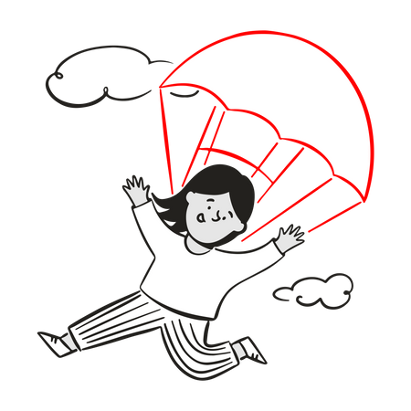 Frau mit Fallschirm nach unten  Illustration