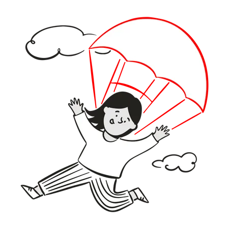 Frau mit Fallschirm nach unten  Illustration