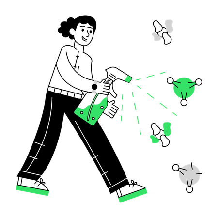 Frau sprüht Desinfektionsmittel  Illustration