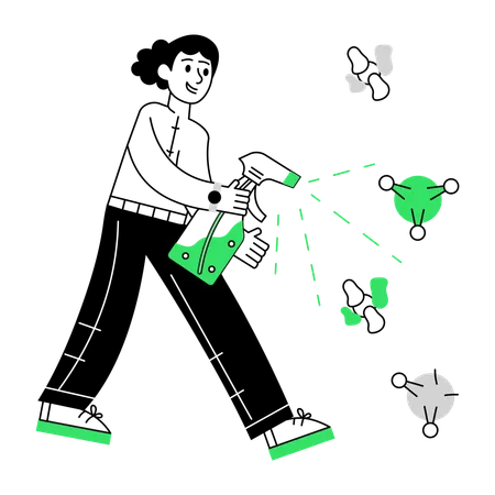 Frau sprüht Desinfektionsmittel  Illustration