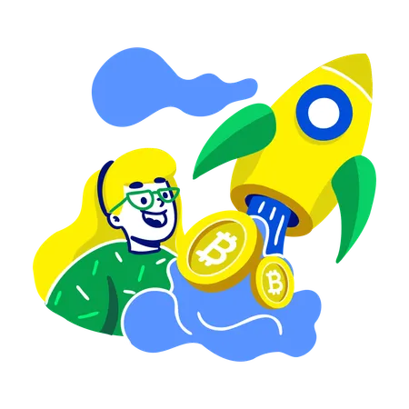 Frau startet Bitcoin  Illustration