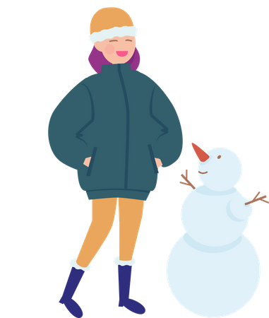 Frau stehend mit Schneemann  Illustration