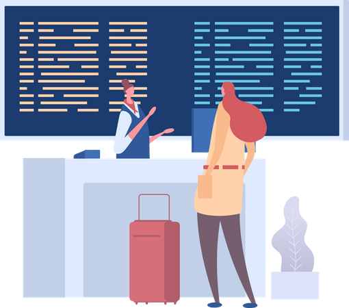 Frau steht am Flughafen beim Ticketzählen  Illustration